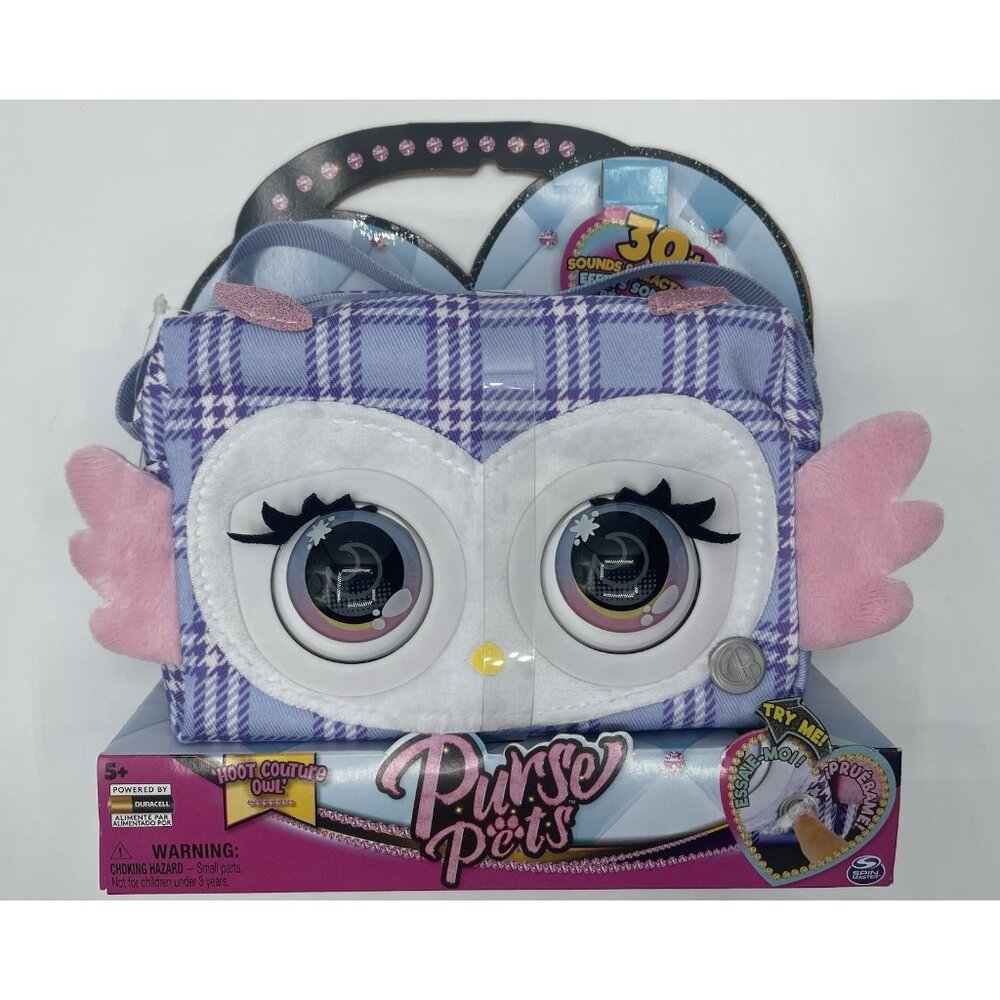 Purse Pets Hoot Couture Owl Purple Plaid‎ Sounds And Effects